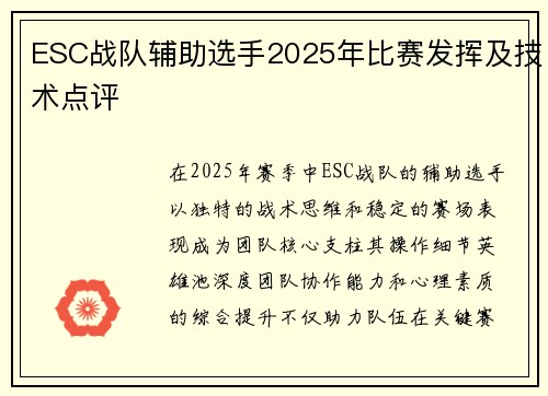 ESC战队辅助选手2025年比赛发挥及技术点评