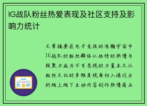 IG战队粉丝热爱表现及社区支持及影响力统计